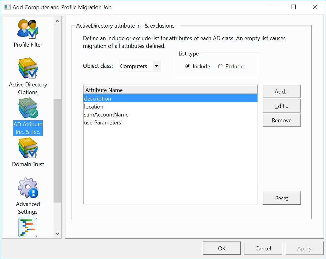 Active Directory computer attributes.